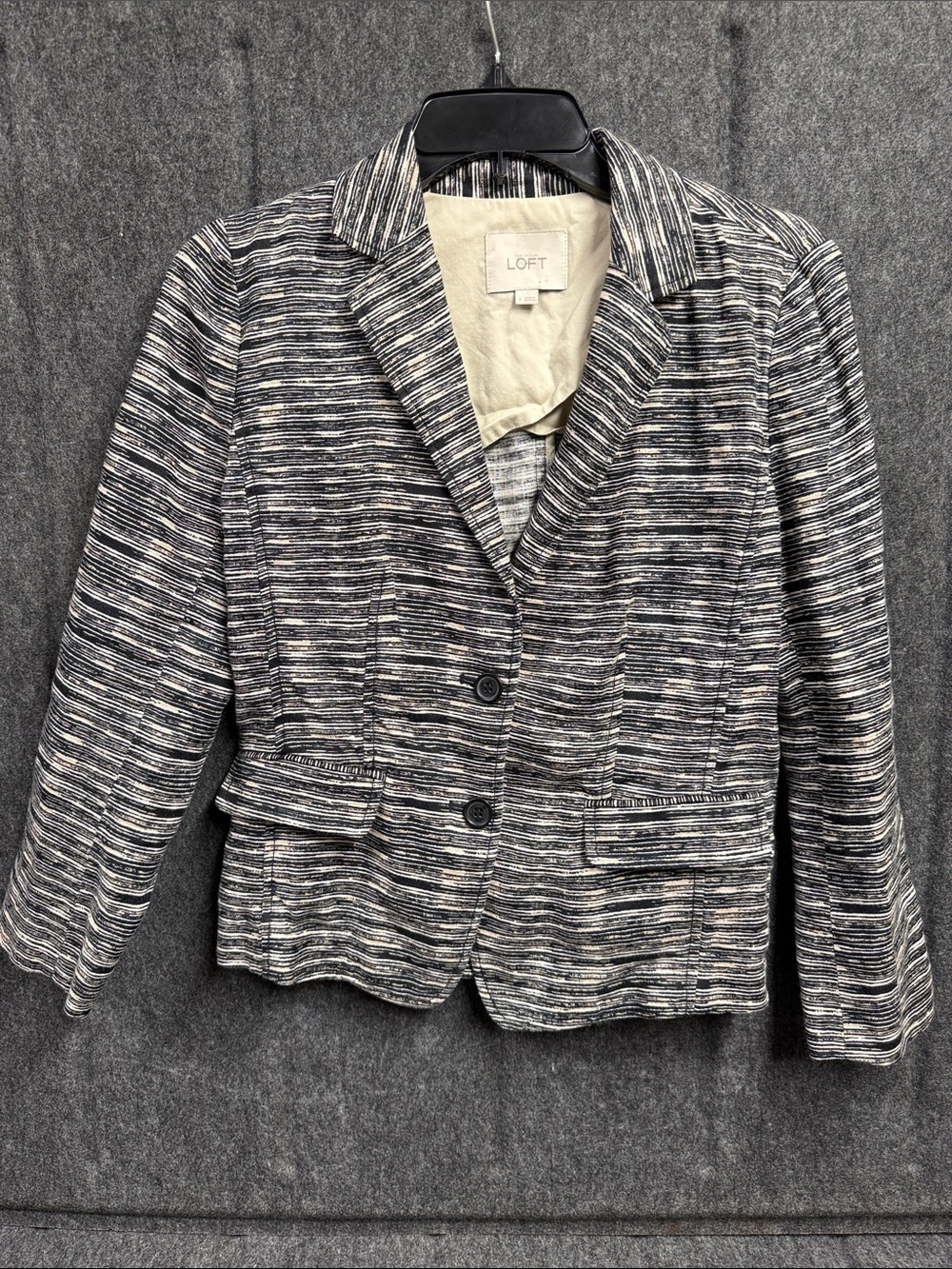 LOFT Women's Striped Textured Blazer Jacket in Black & White